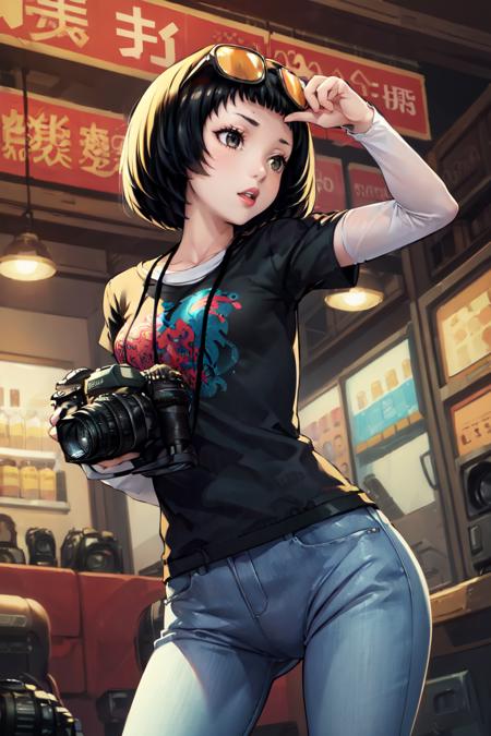 13514-389344959-masterpiece, best quality, absurdres, 1girl, solo, OhyaIchiko, short hair, bob cut, eyewear on head, black t-shirt, layered slee.png